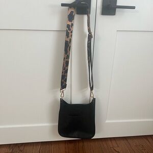 Black Crossbody with Leopard Print Strap!